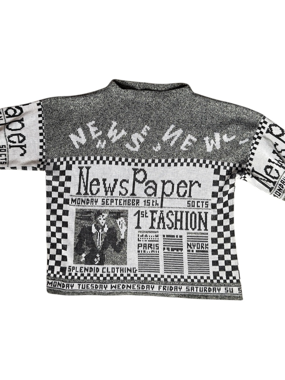 Black & White Graphic Crewneck Newsprint Sweater - Picture 7 of 7